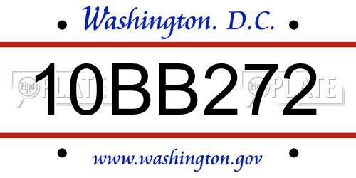 10BB272 District Of Columbia License Plate