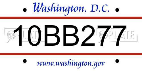 10BB277 District Of Columbia License Plate