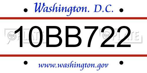 10BB722 District Of Columbia License Plate