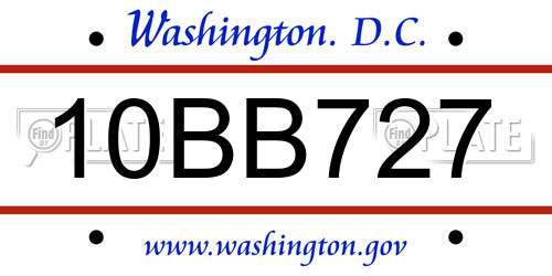 10BB727 District Of Columbia License Plate
