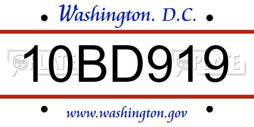 10BD919 District Of Columbia License Plate