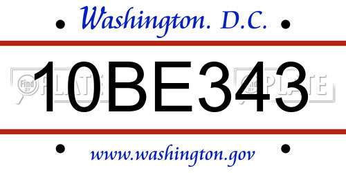 10BE343 District Of Columbia License Plate