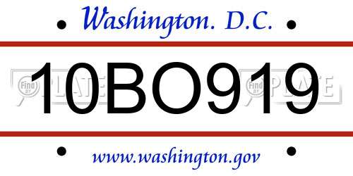 10BO919 District Of Columbia License Plate