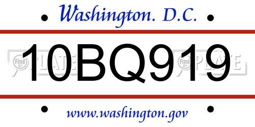 10BQ919 District Of Columbia License Plate