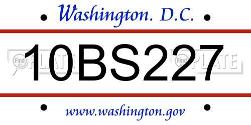 10BS227 District Of Columbia License Plate