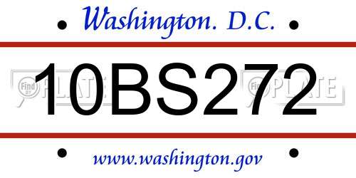 10BS272 District Of Columbia License Plate