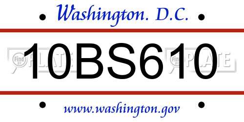 10BS610 District Of Columbia License Plate