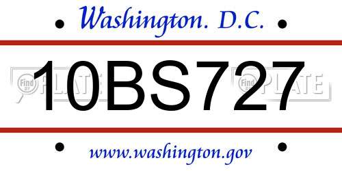 10BS727 District Of Columbia License Plate