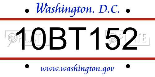 10BT152 District Of Columbia License Plate