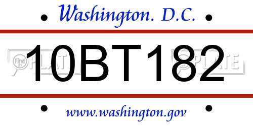 10BT182 District Of Columbia License Plate