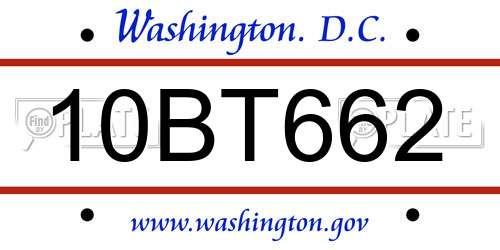 10BT662 District Of Columbia License Plate