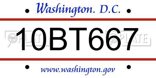 10BT667 District Of Columbia License Plate