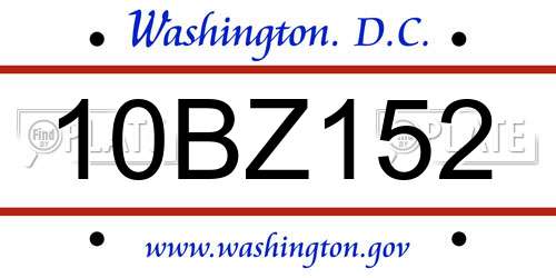 10BZ152 District Of Columbia License Plate