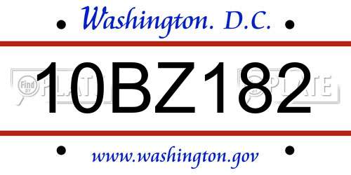 10BZ182 District Of Columbia License Plate