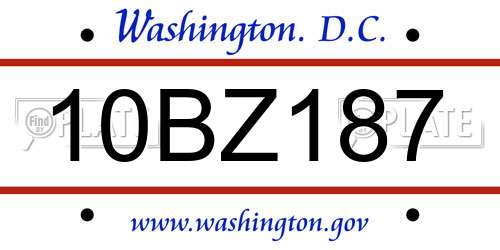 10BZ187 District Of Columbia License Plate
