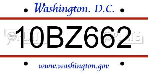 10BZ662 District Of Columbia License Plate