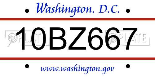 10BZ667 District Of Columbia License Plate