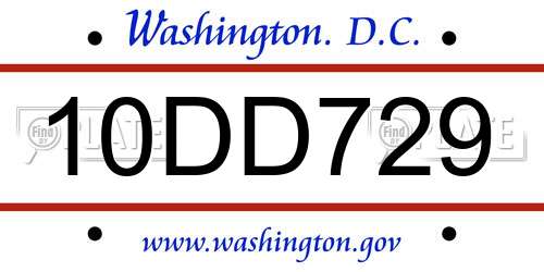 10DD729 District Of Columbia License Plate