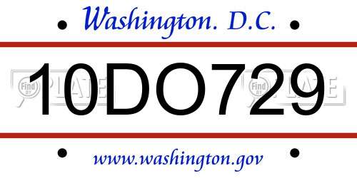 10DO729 District Of Columbia License Plate