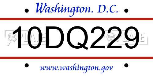 10DQ229 District Of Columbia License Plate