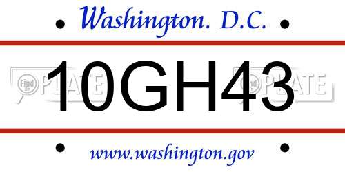 10GH43 District Of Columbia License Plate