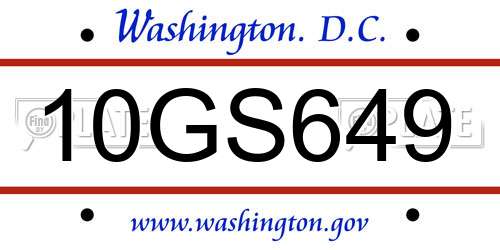 10GS649 District Of Columbia License Plate