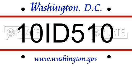 10ID510 District Of Columbia License Plate