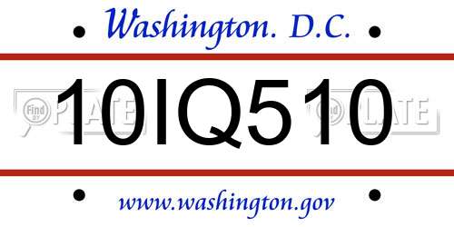 10IQ510 District Of Columbia License Plate