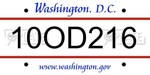 10OD216 District Of Columbia License Plate