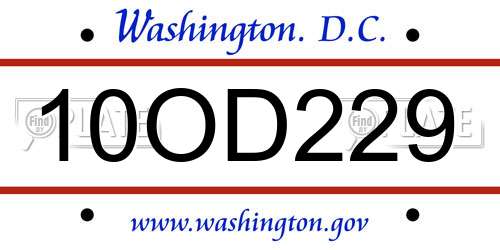 10OD229 District Of Columbia License Plate