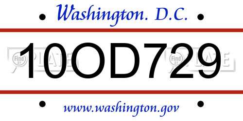 10OD729 District Of Columbia License Plate
