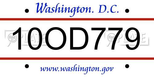 10OD779 District Of Columbia License Plate