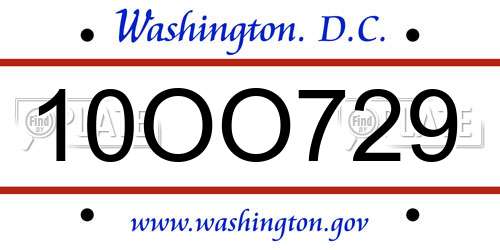 10OO729 District Of Columbia License Plate