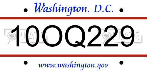 10OQ229 District Of Columbia License Plate