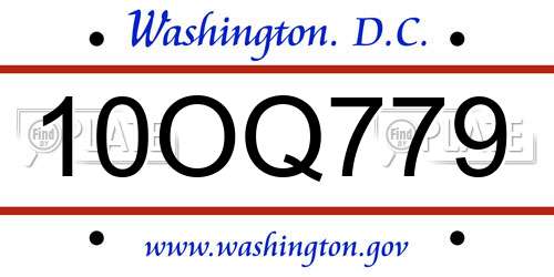 10OQ779 District Of Columbia License Plate