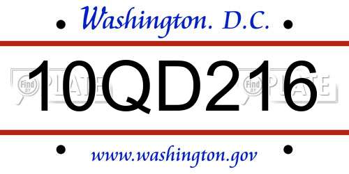 10QD216 District Of Columbia License Plate