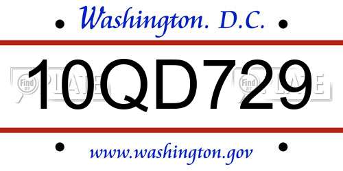 10QD729 District Of Columbia License Plate