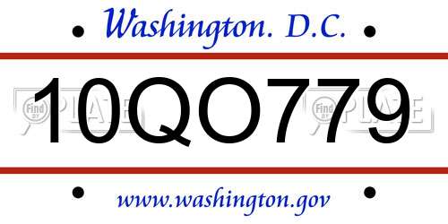10QO779 District Of Columbia License Plate