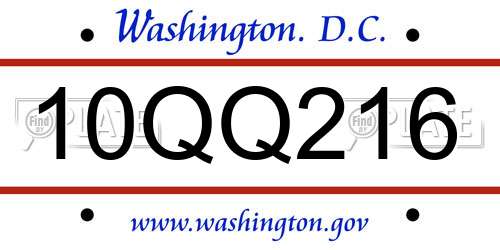 10QQ216 District Of Columbia License Plate