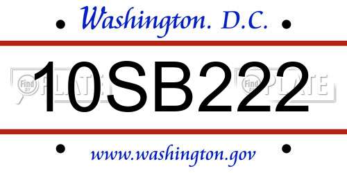 10SB222 District Of Columbia License Plate