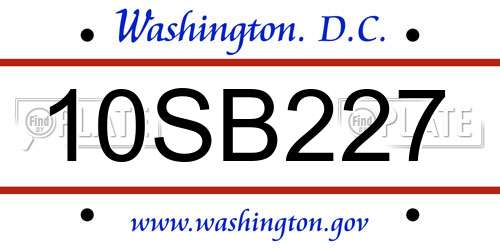 10SB227 District Of Columbia License Plate