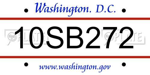 10SB272 District Of Columbia License Plate