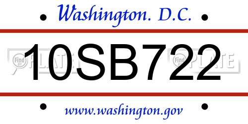 10SB722 District Of Columbia License Plate