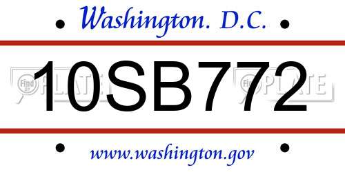 10SB772 District Of Columbia License Plate