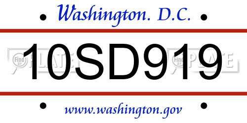 10SD919 District Of Columbia License Plate