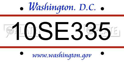 10SE335 District Of Columbia License Plate