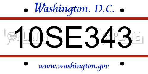 10SE343 District Of Columbia License Plate