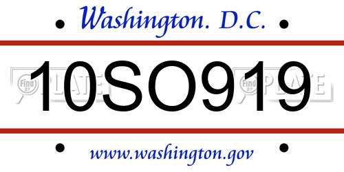 10SO919 District Of Columbia License Plate