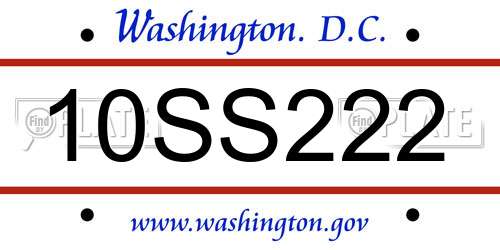10SS222 District Of Columbia License Plate