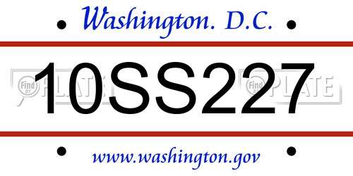 10SS227 District Of Columbia License Plate